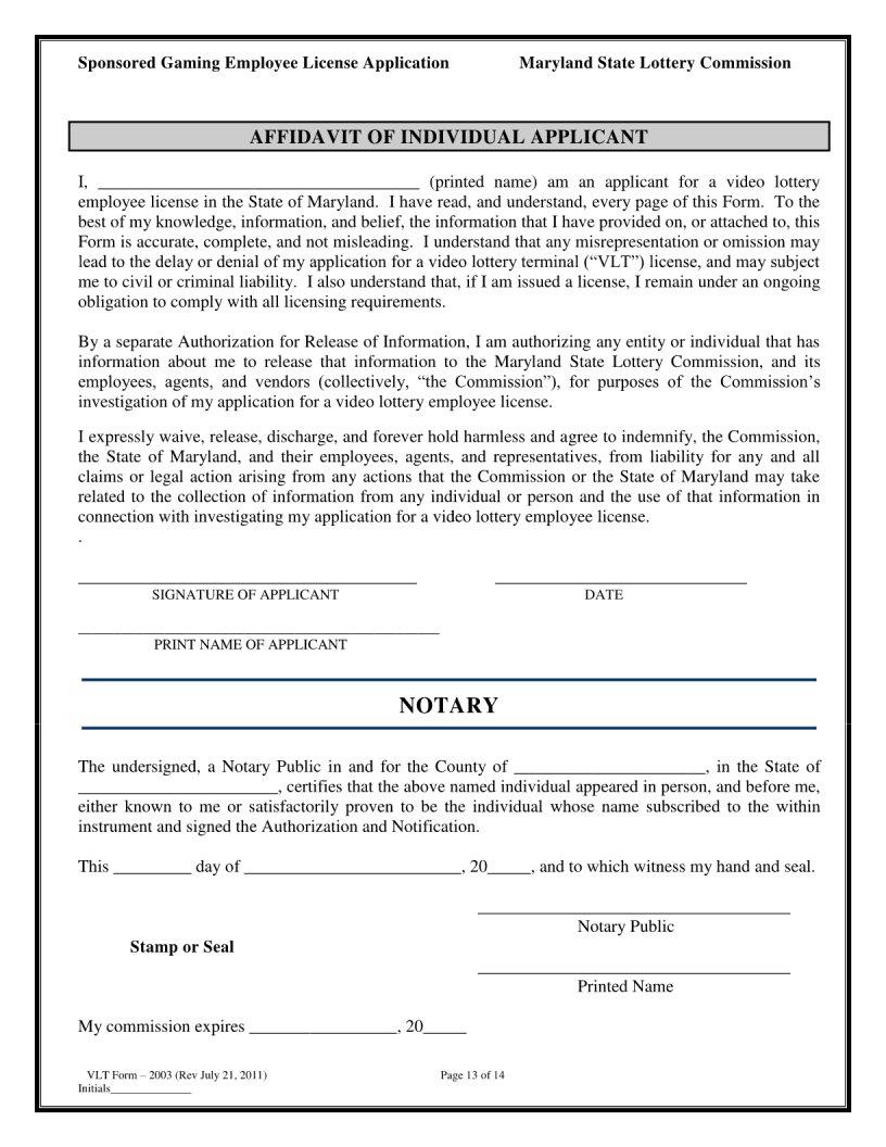Blank Maryland Lottery License | Fill Out and Print PDFs