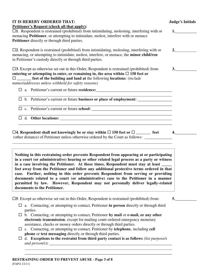 Blank Restraining Order Notice | Fill Out and Print PDFs