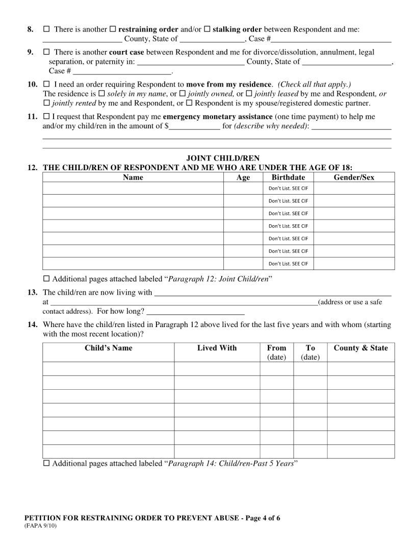Blank Restraining Order Notice Fill Out and Print PDFs