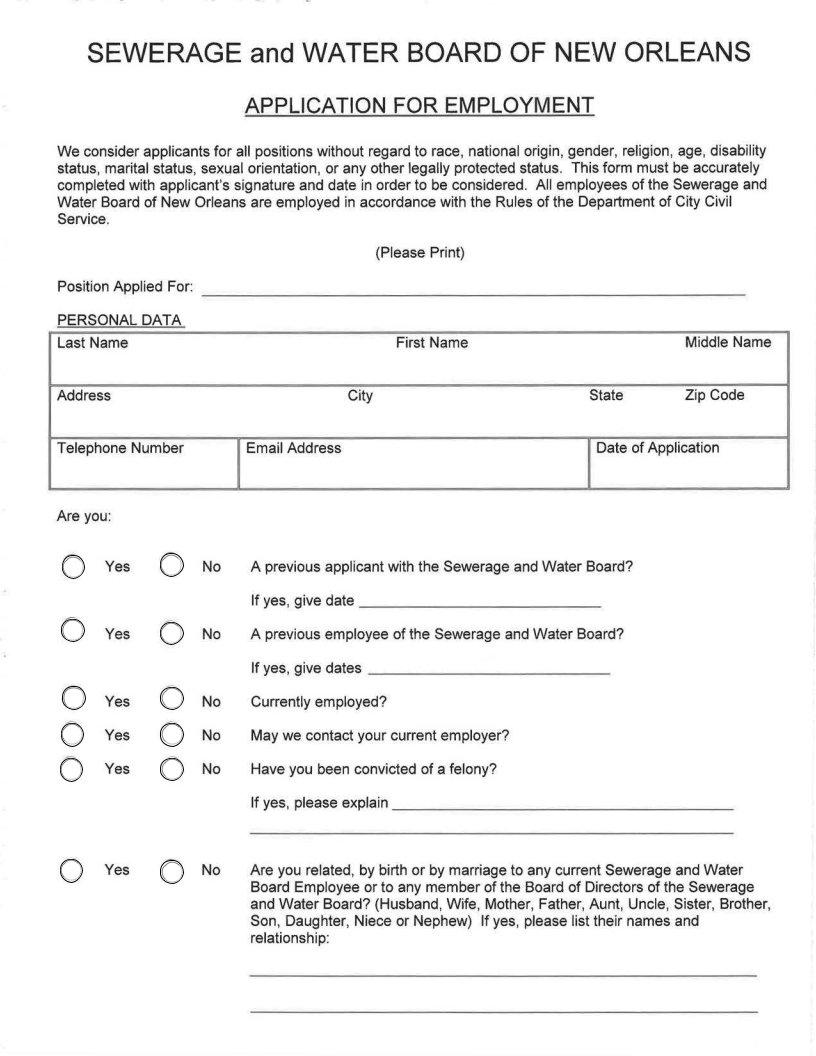 Blank Sewerage Water Board Application Fill Out and Print PDFs