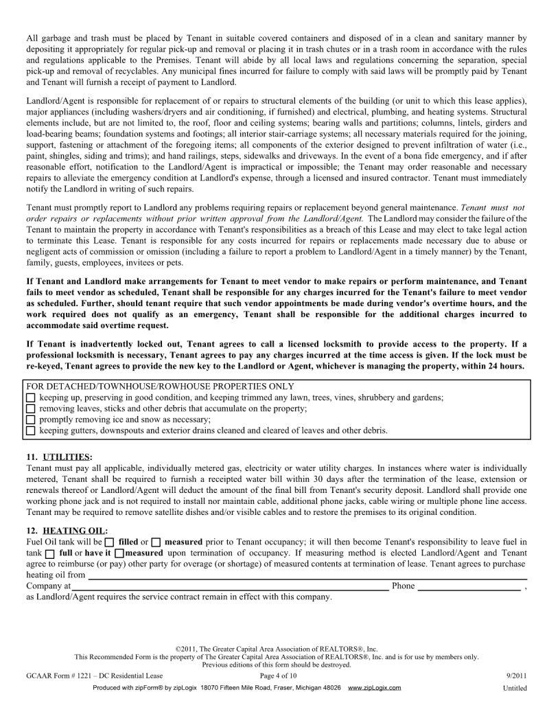 Blank Washington Dc Residential Lease Agreement Fill Out and Print PDFs