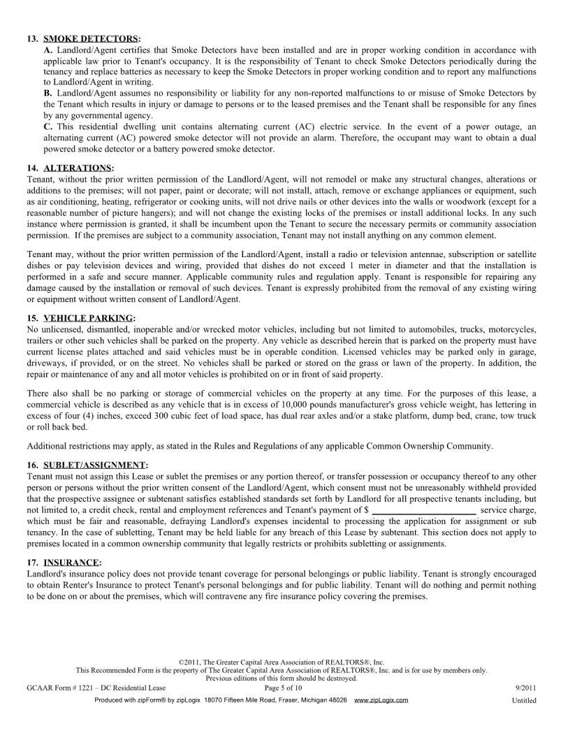 Blank Washington Dc Residential Lease Agreement Fill Out and Print PDFs