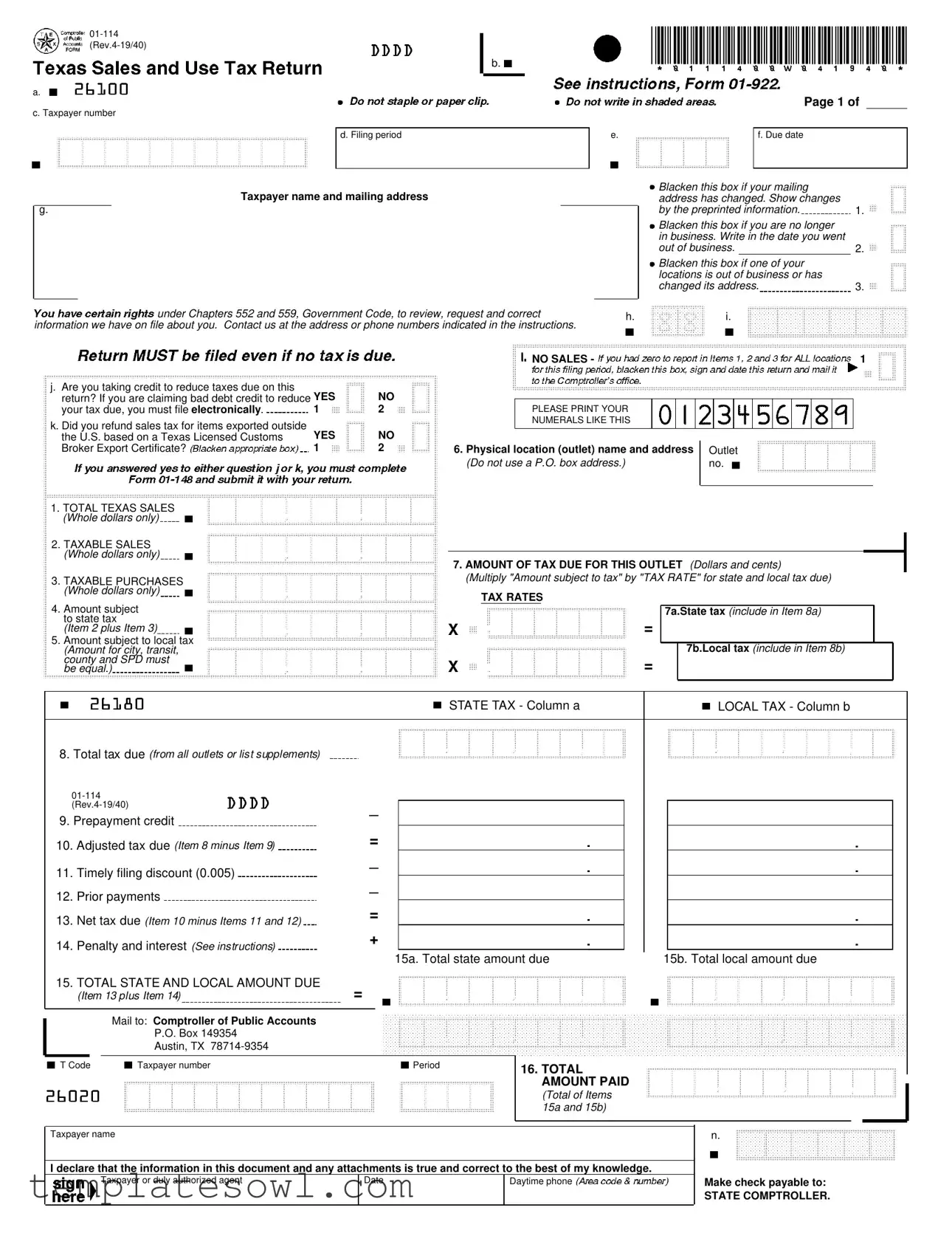 Fill Out Your 1 114 Texas Form