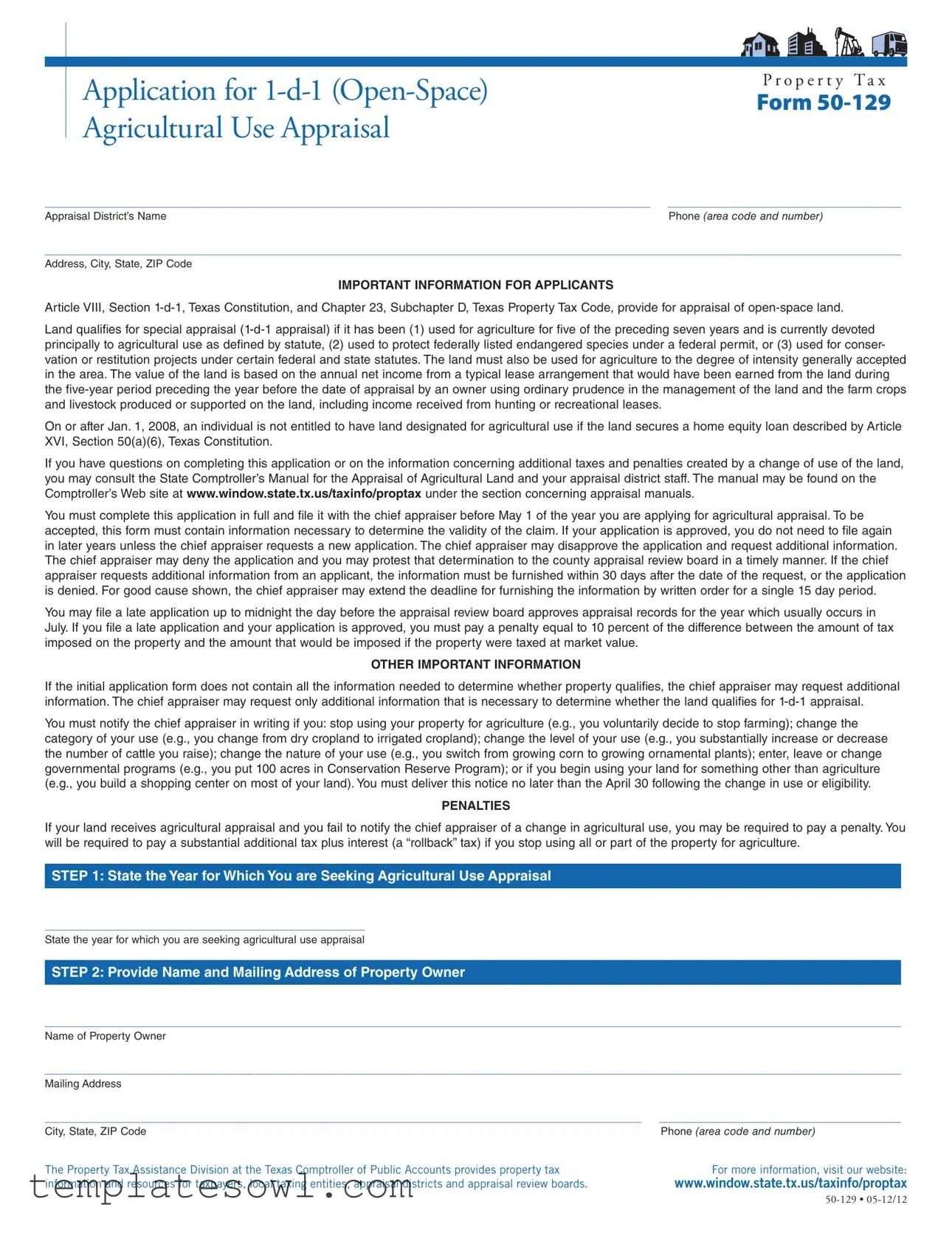 Fill Out Your 1 D 1 Open Space Agricultural Valuation Form