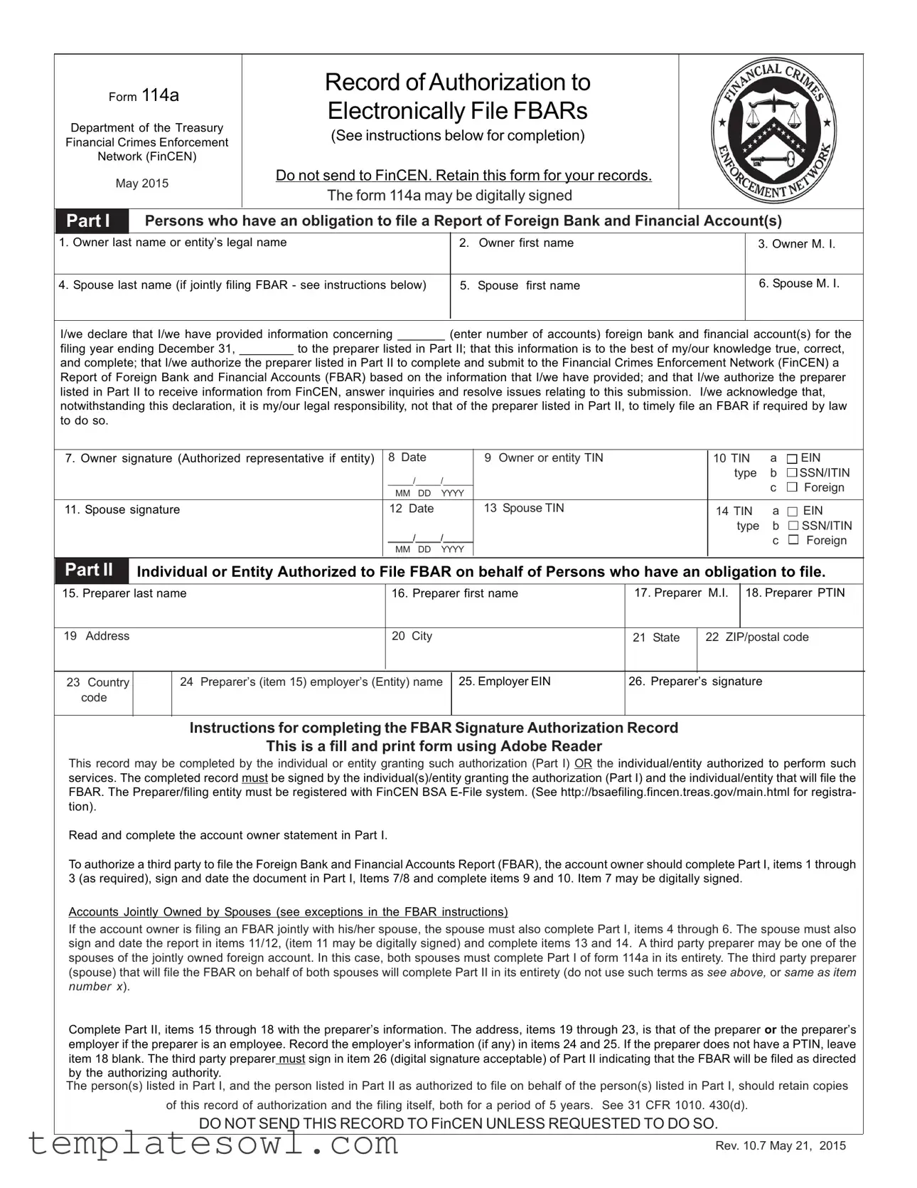 Fill Out Your 114A Form