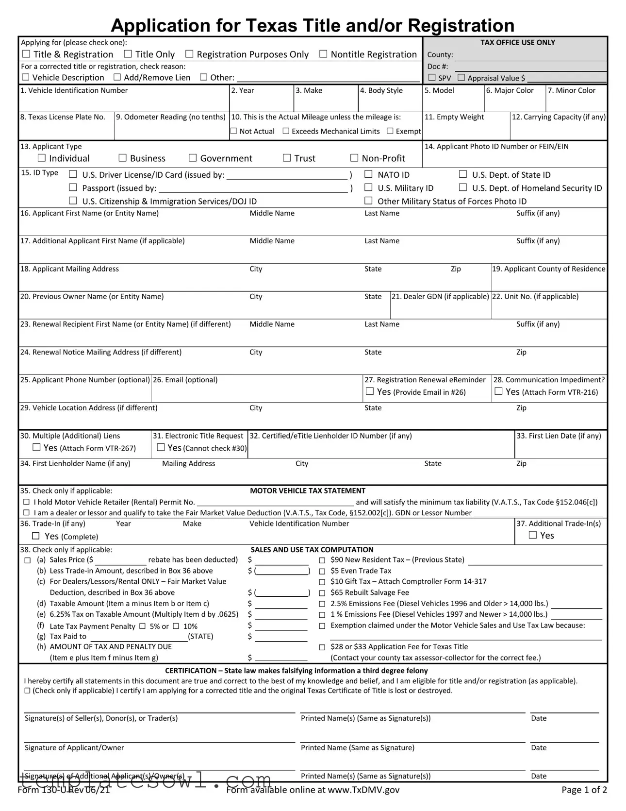 Fill Out Your 130U Form