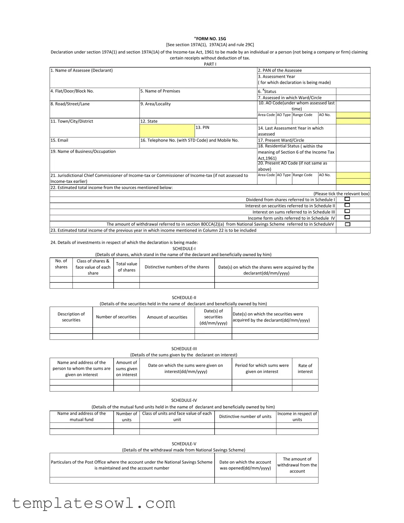Fill Out Your 15G Form