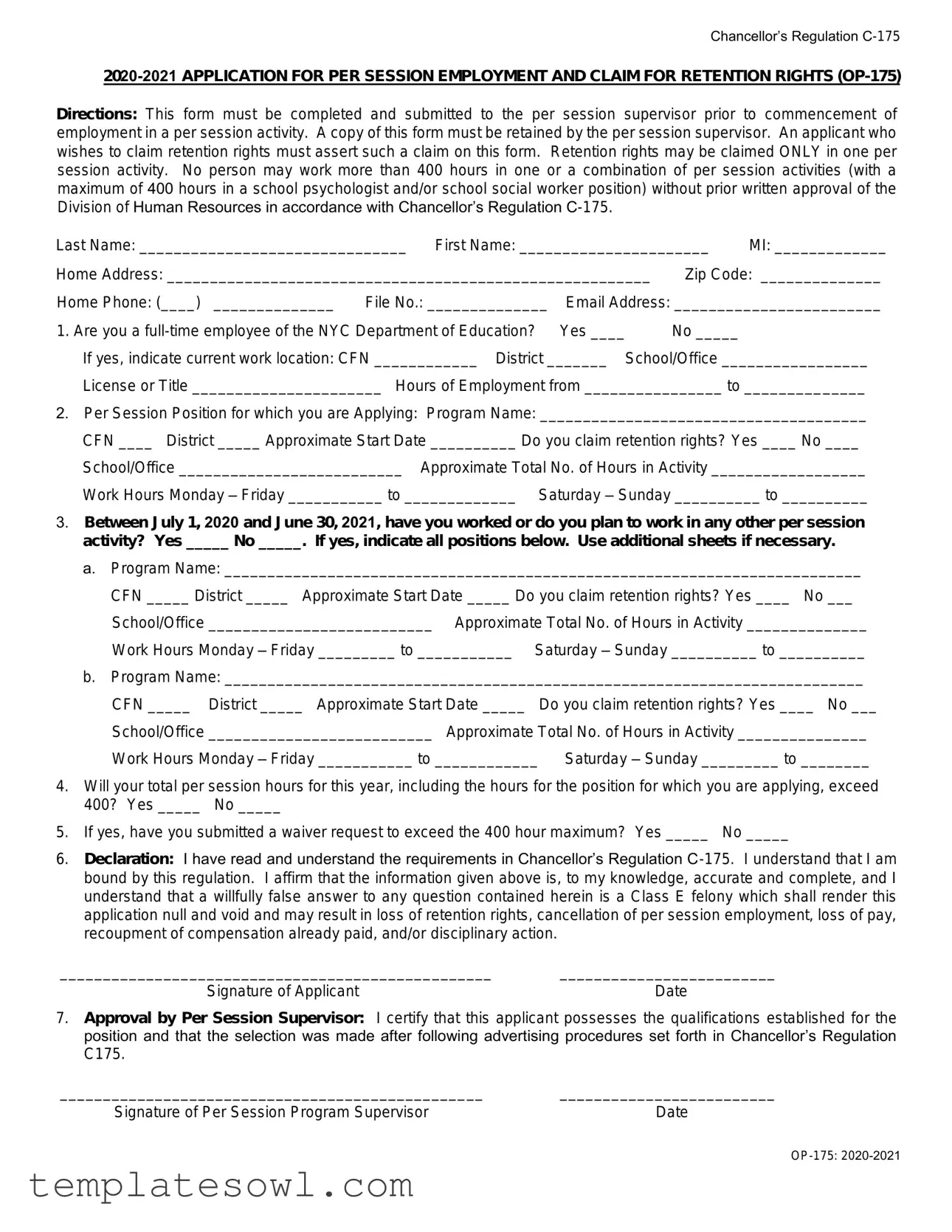 Fill Out Your 175 Op Form