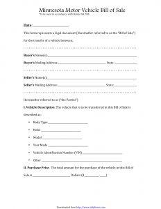 Free Minnesota Vehicle Bill of Sale Template