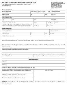 Free North Dakota Vehicle Bill of Sale Template