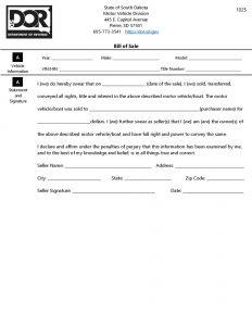 Free South Dakota Vehicle Bill of Sale Template