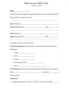 Free Utah Firearm Bill of Sale Template
