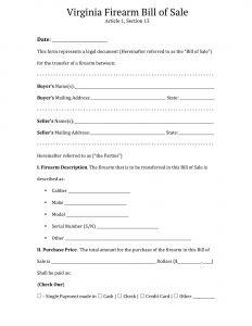Free Virginia Firearm Bill of Sale Template