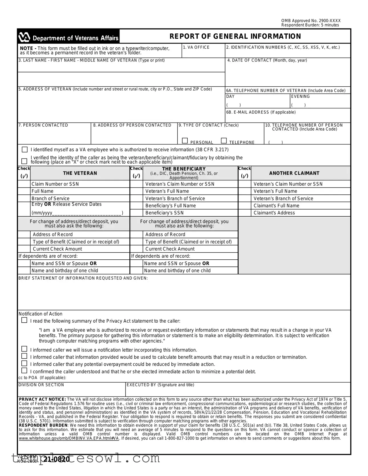 Fill Out Your 21 0820 Form