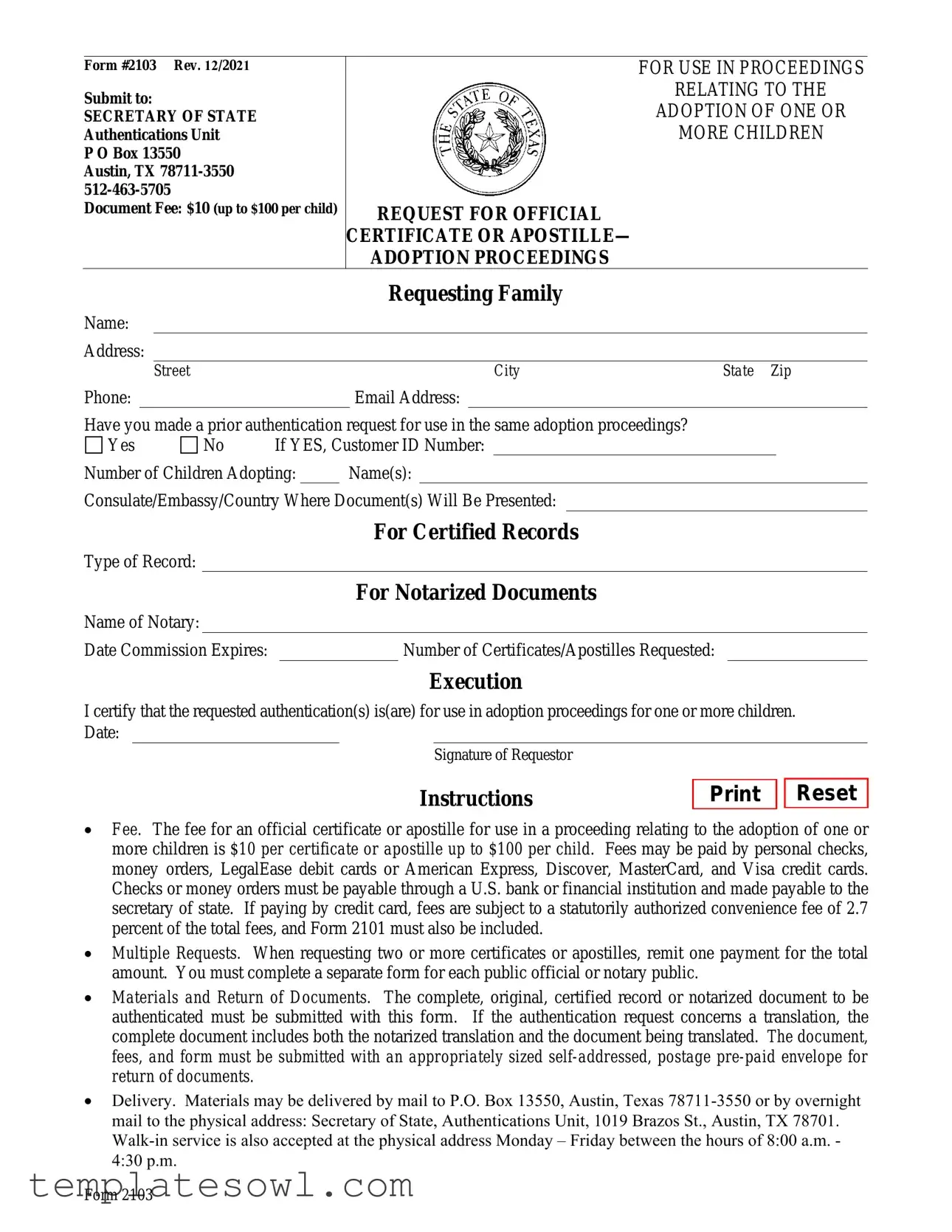 Fill Out Your 2103 Form
