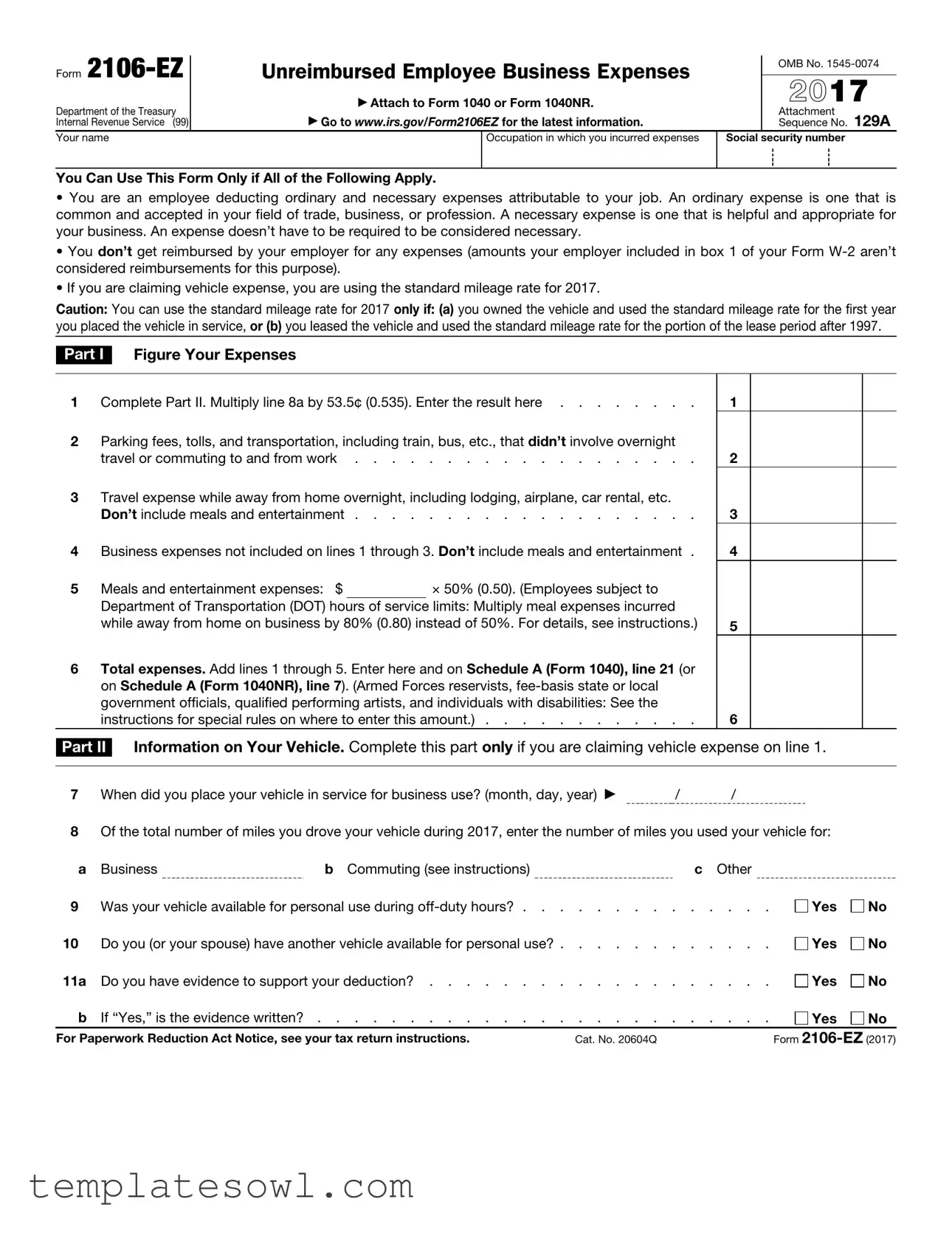 Fill Out Your 2106 Ez Form