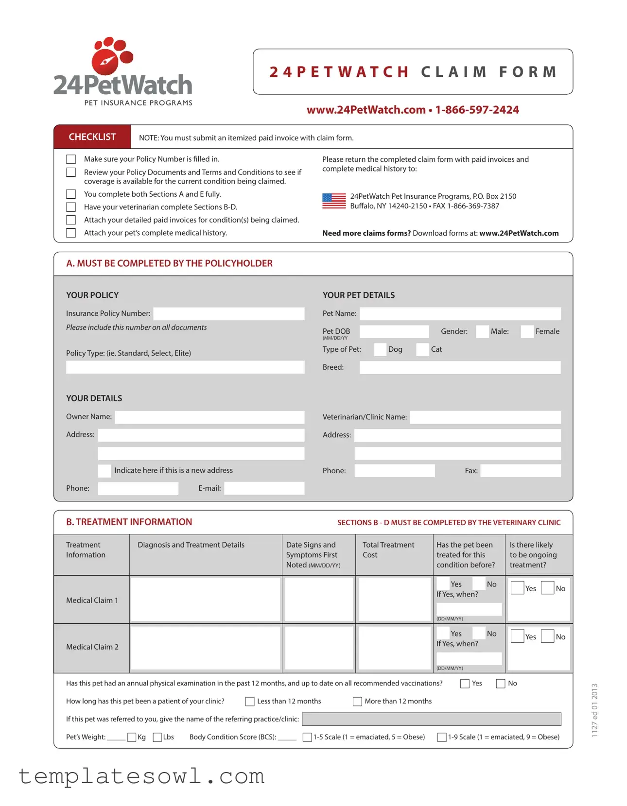 Fill Out Your 24Petwatch Claim Form