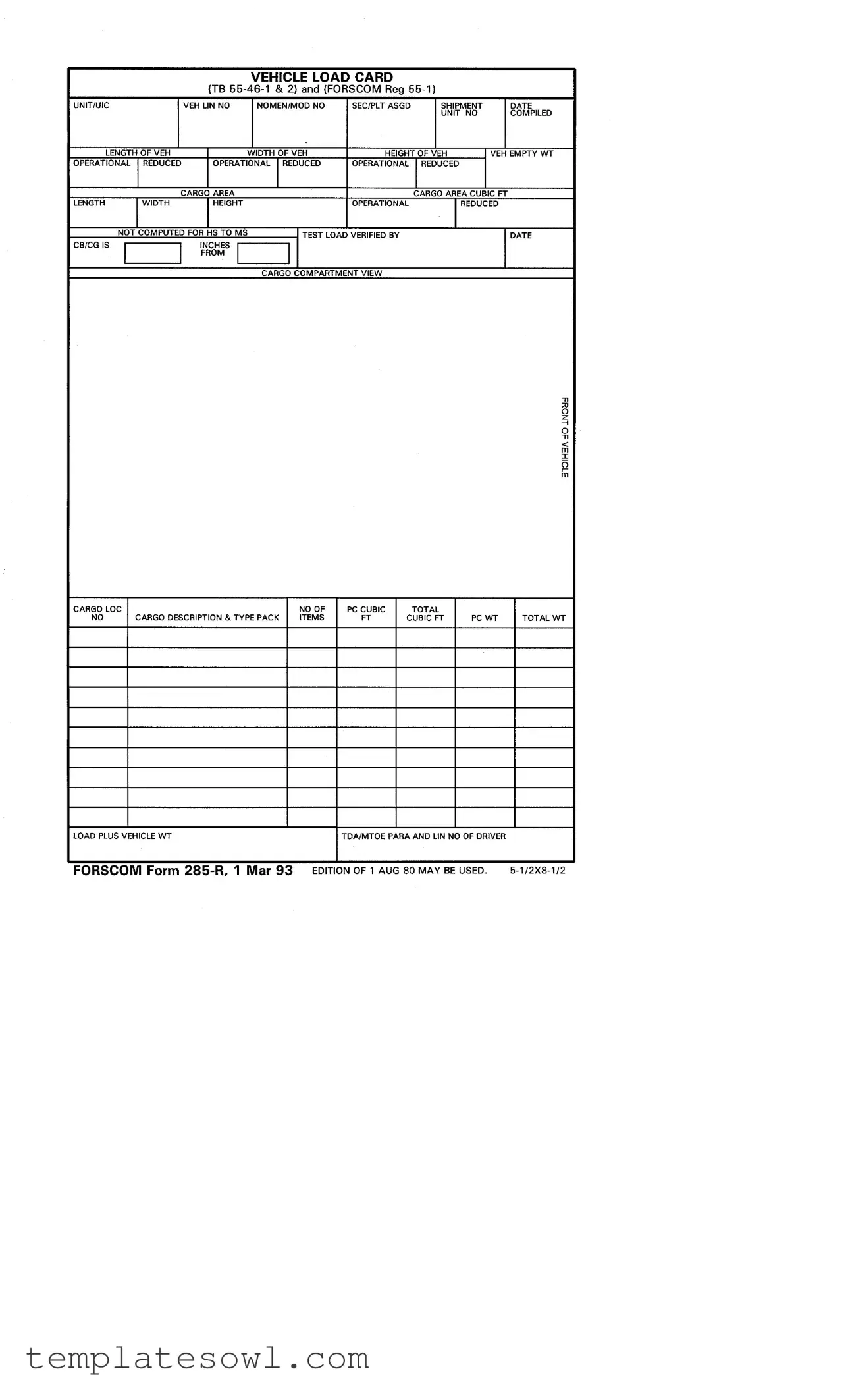 Fill Out Your 285 R Form
