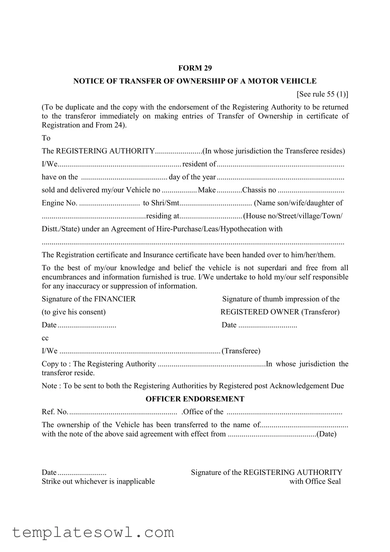 Fill Out Your 29 Transfer Of Ownership Form
