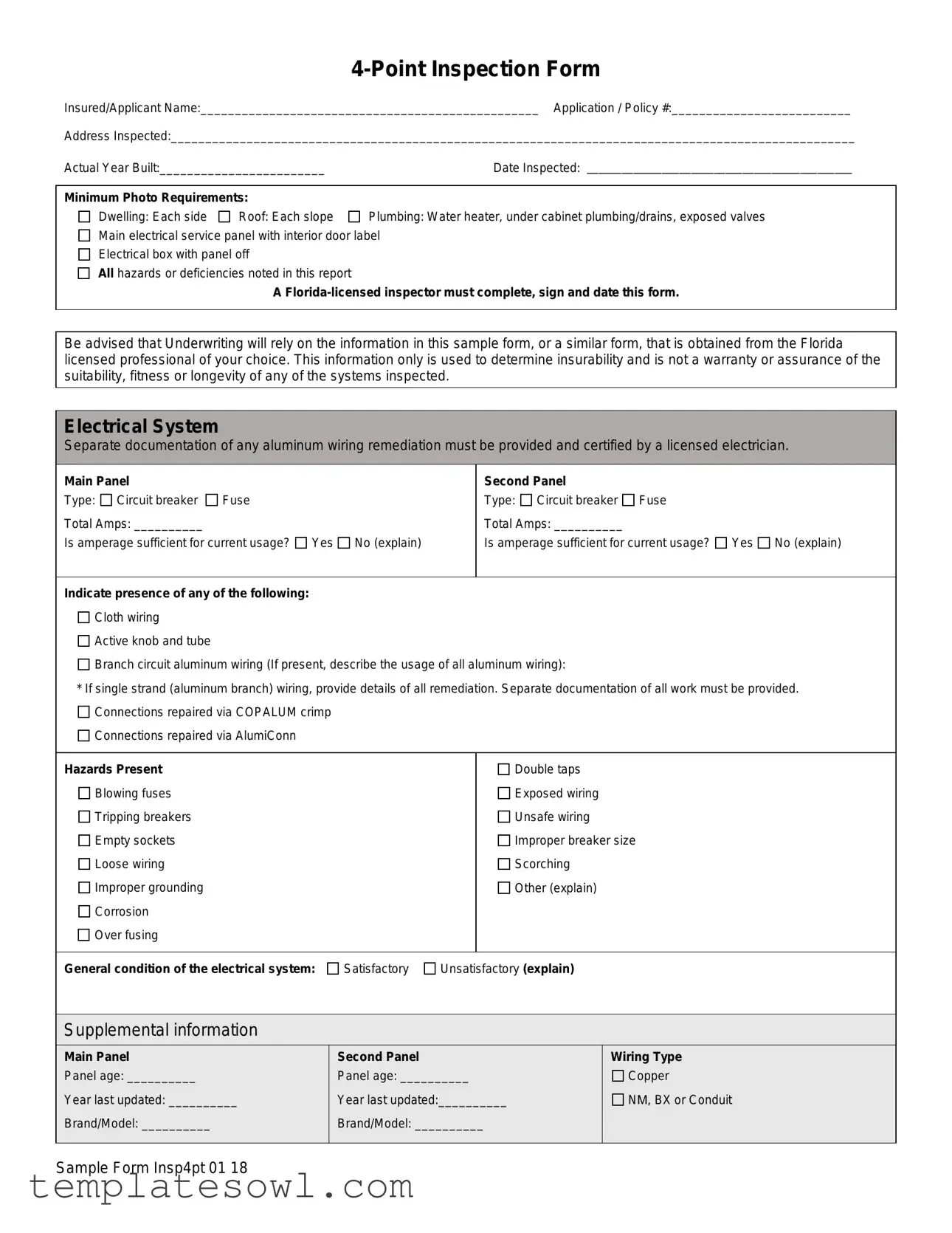 Fill Out Your 4 Point Inspection Form