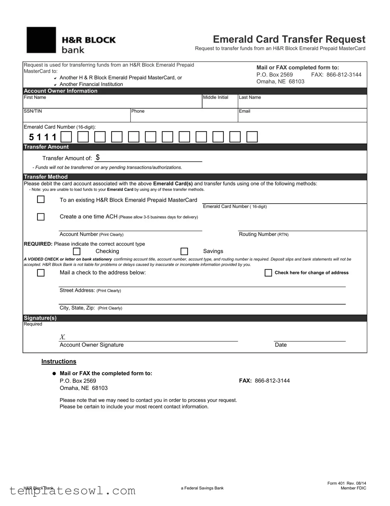 Fill Out Your 401 H R Block Bank Form