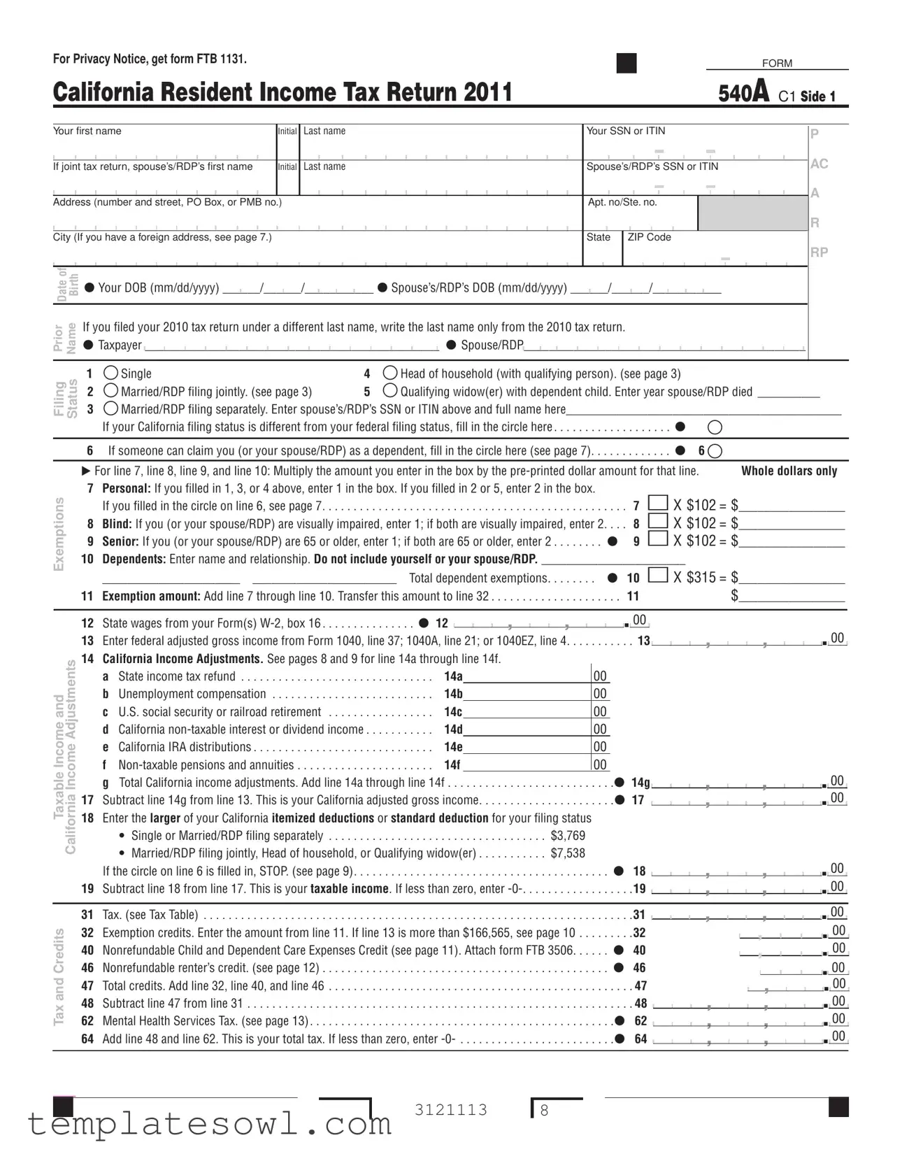 Fill Out Your 540A Form