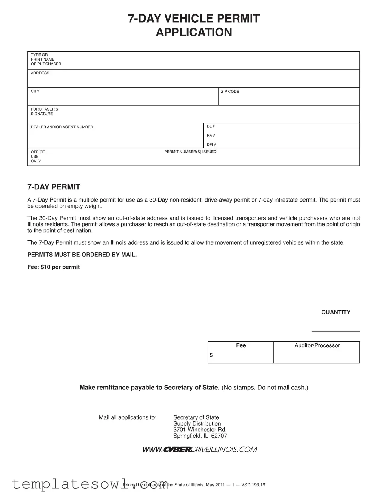 Fill Out Your 7 Day Vehicle Permit Form