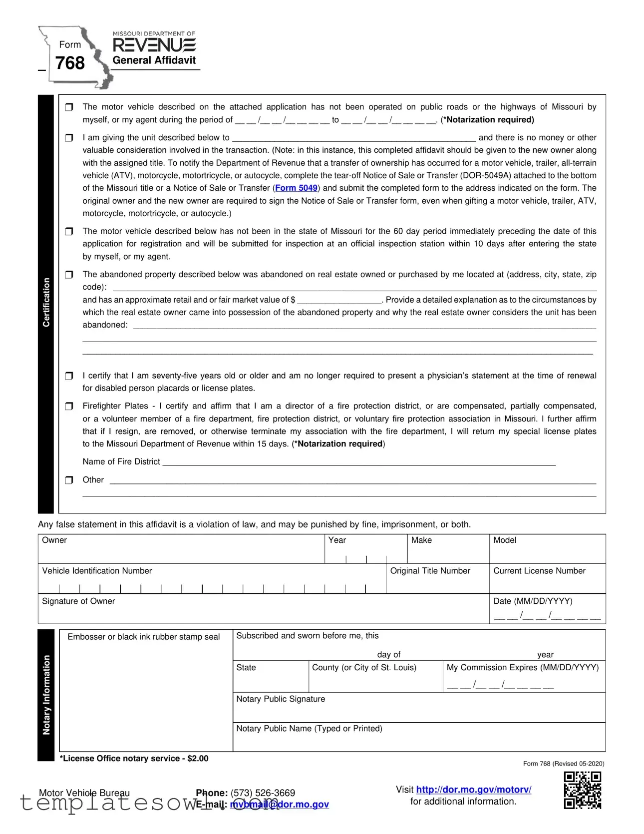 Fill Out Your 768 Form