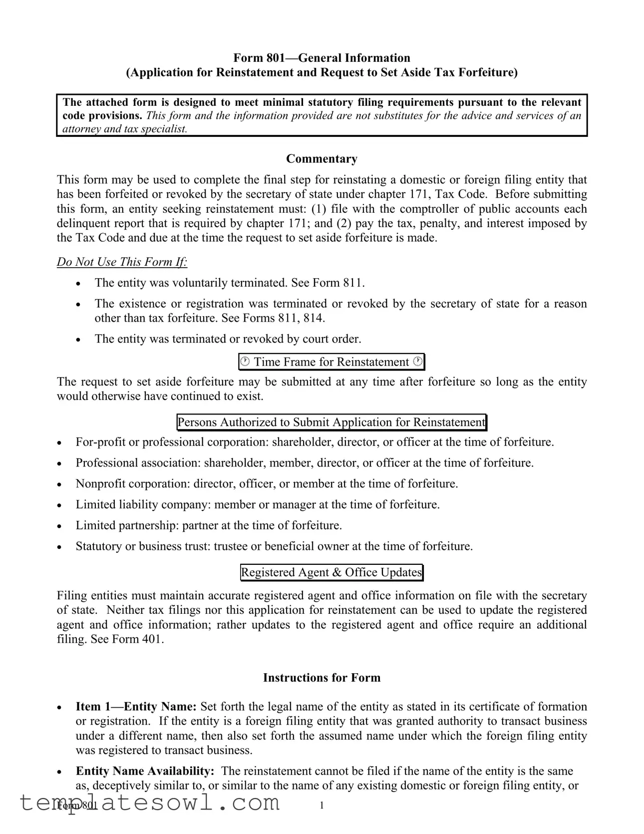 Fill Out Your 801 Texas Form