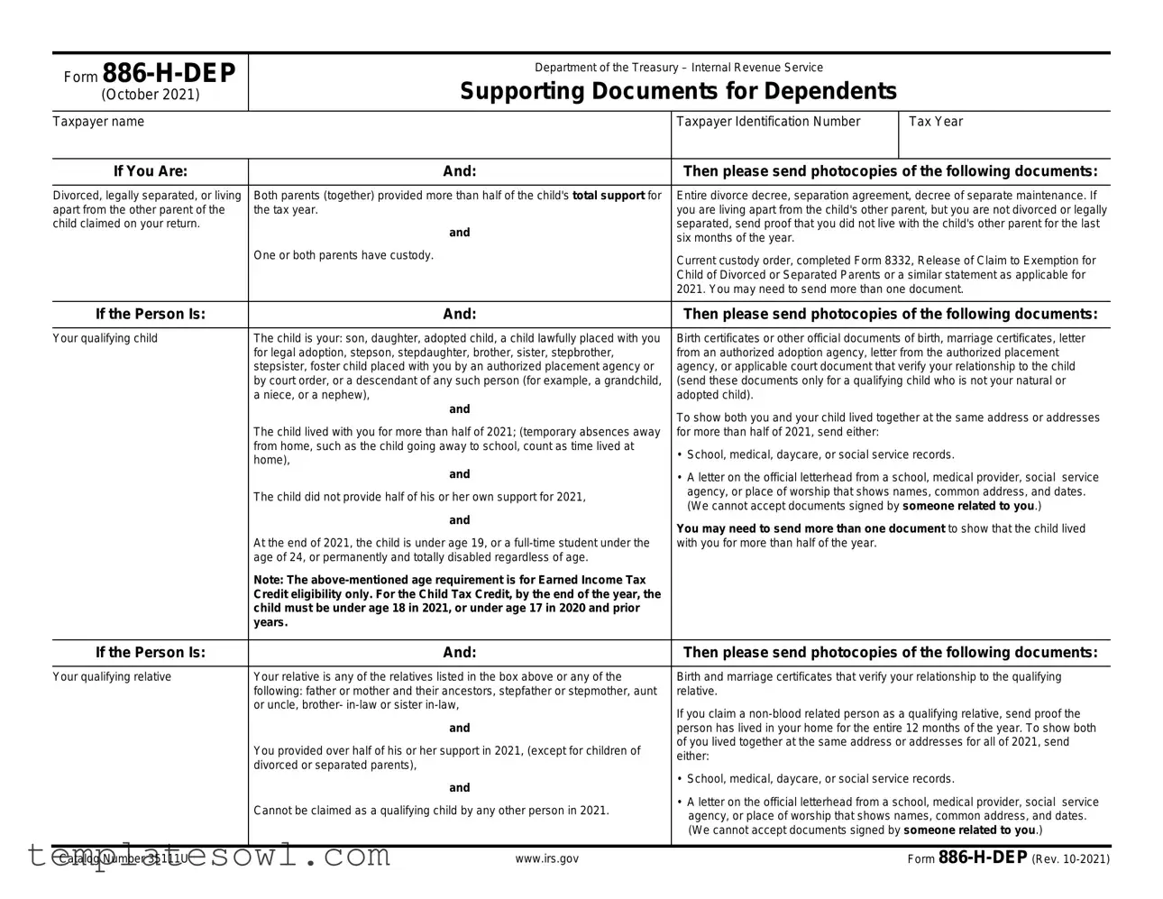Fill Out Your 886 H Dep Form