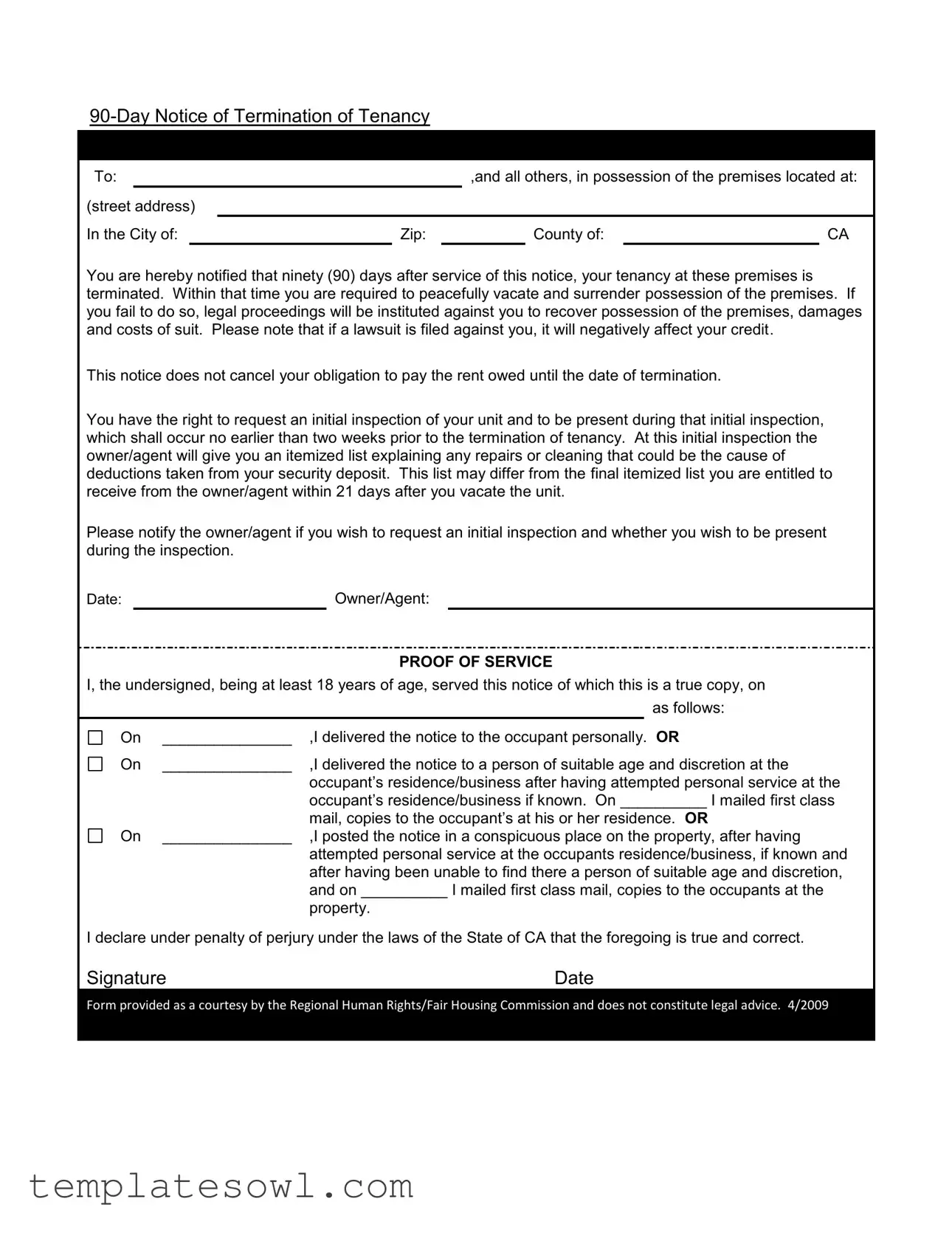 Fill Out Your 90 Day Notice To Move Out Form