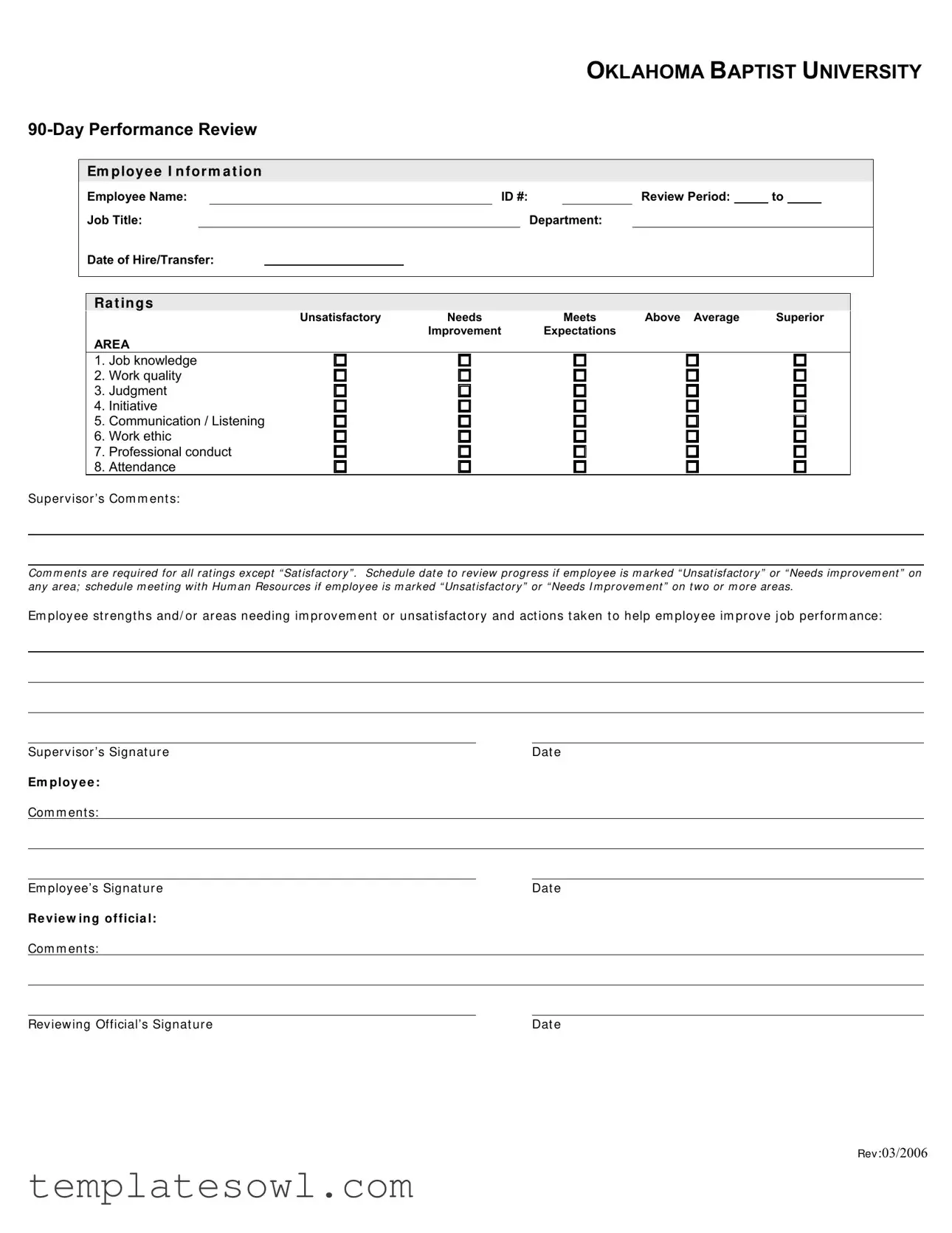 Fill Out Your 90 Day Performance Form
