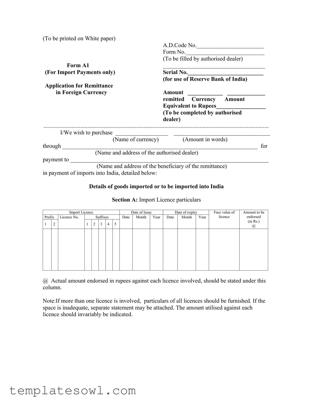 Fill Out Your A1 Form