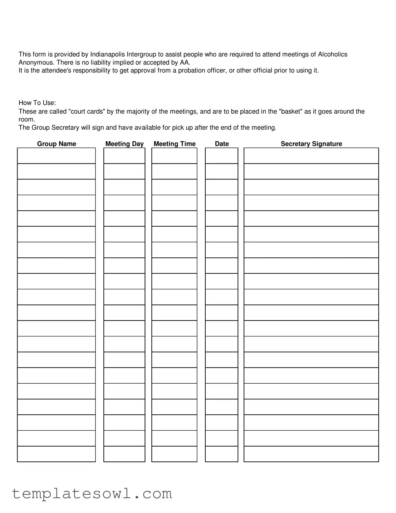 Fill Out Your Aa Court Card Form