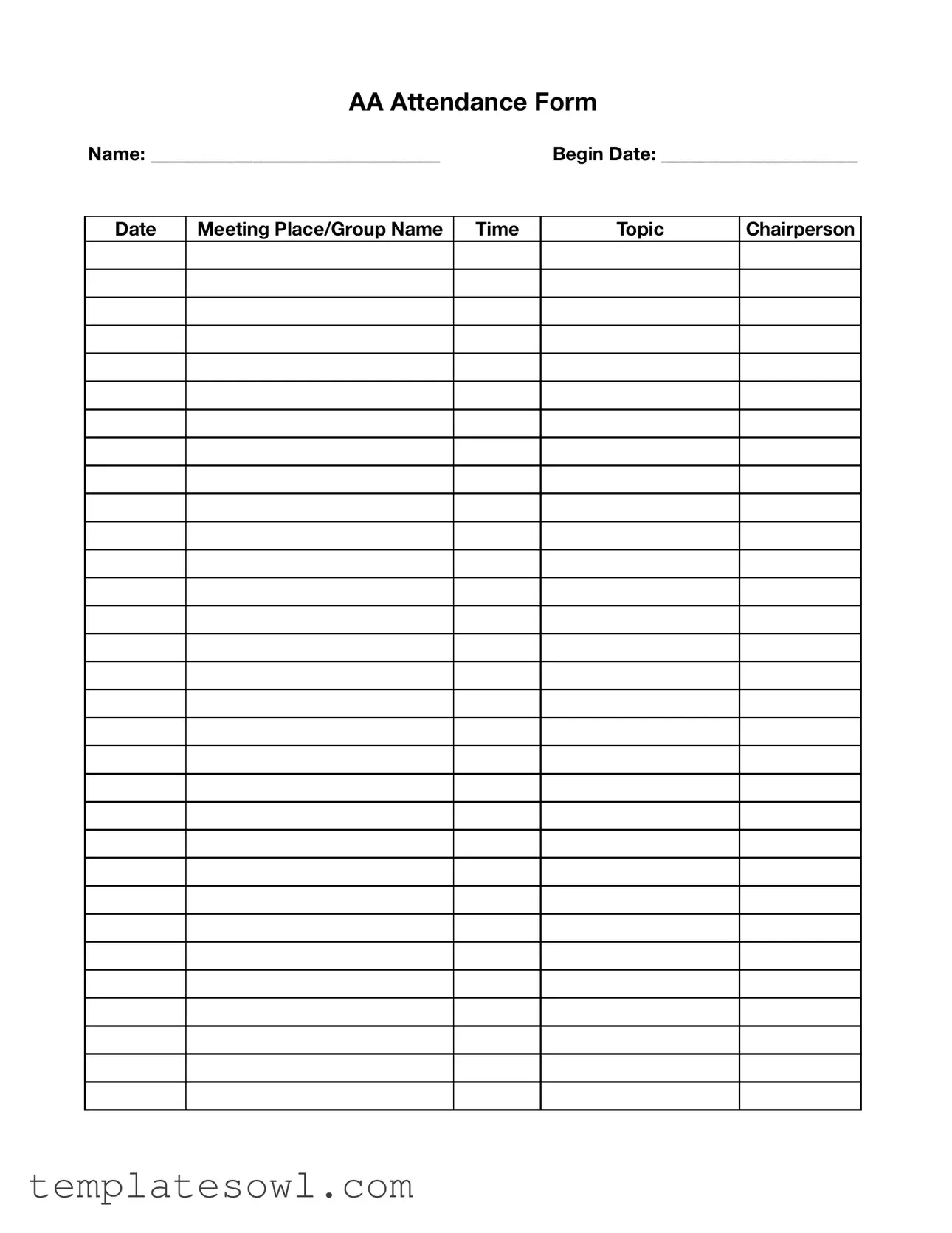 Fill Out Your Aa Recovery Proof Of Attendance Sheet Form