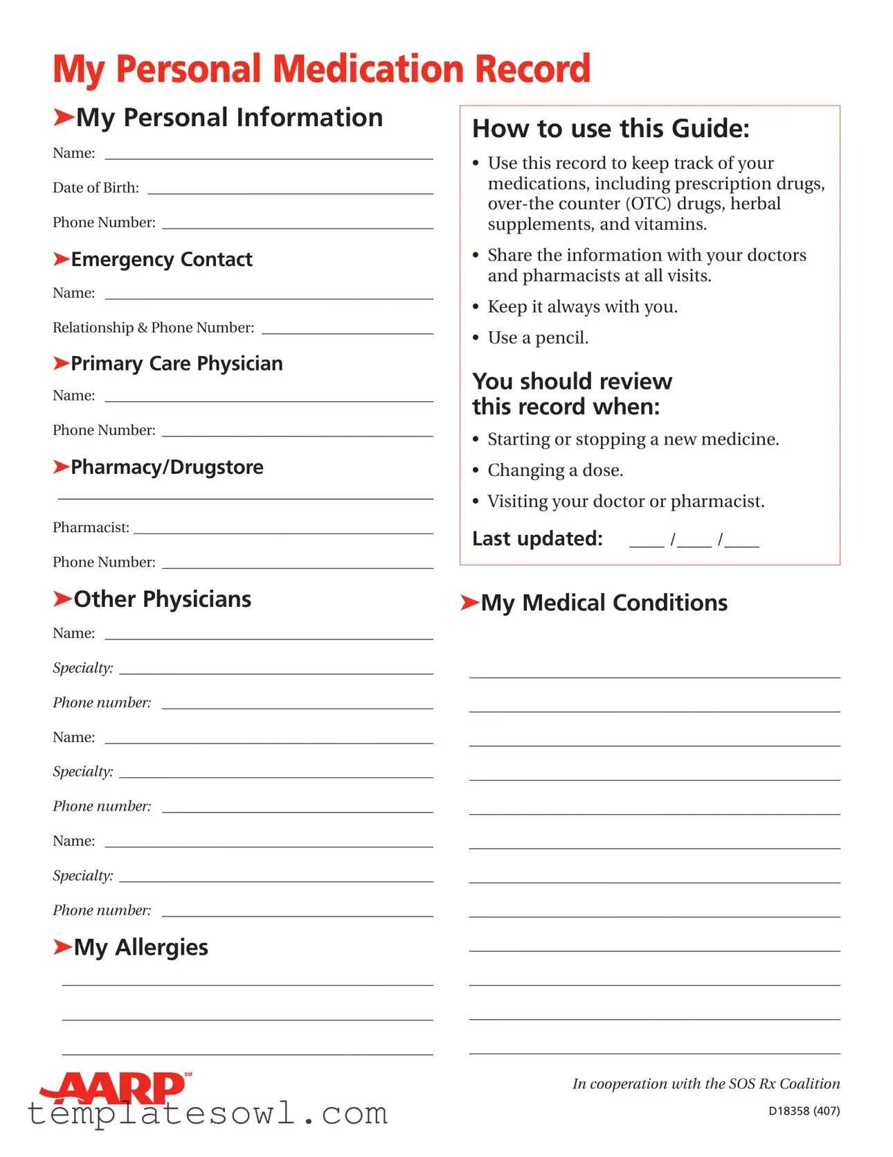 Fill Out Your Aarp Medical Record Form