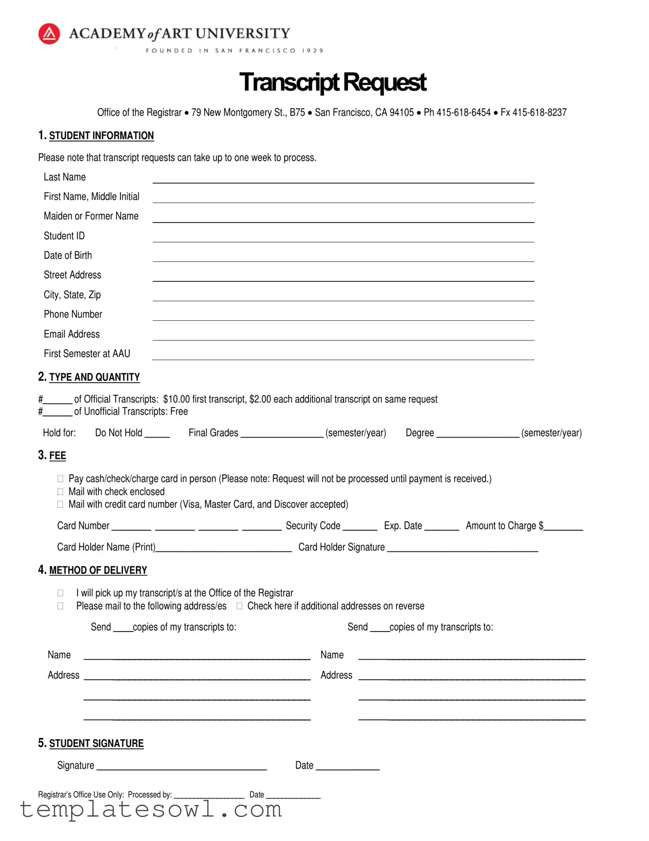 Fill Out Your Aau Transcript Form