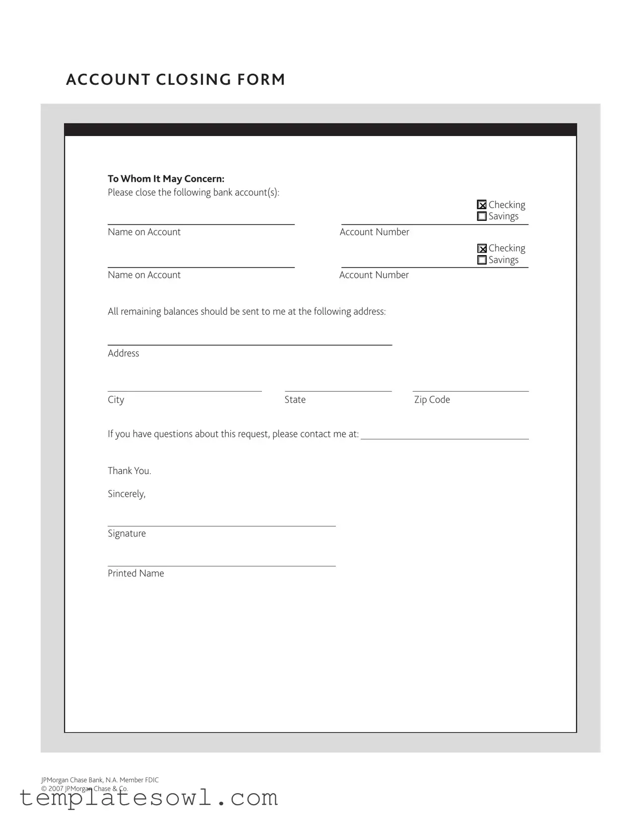 Fill Out Your Account Closing Form