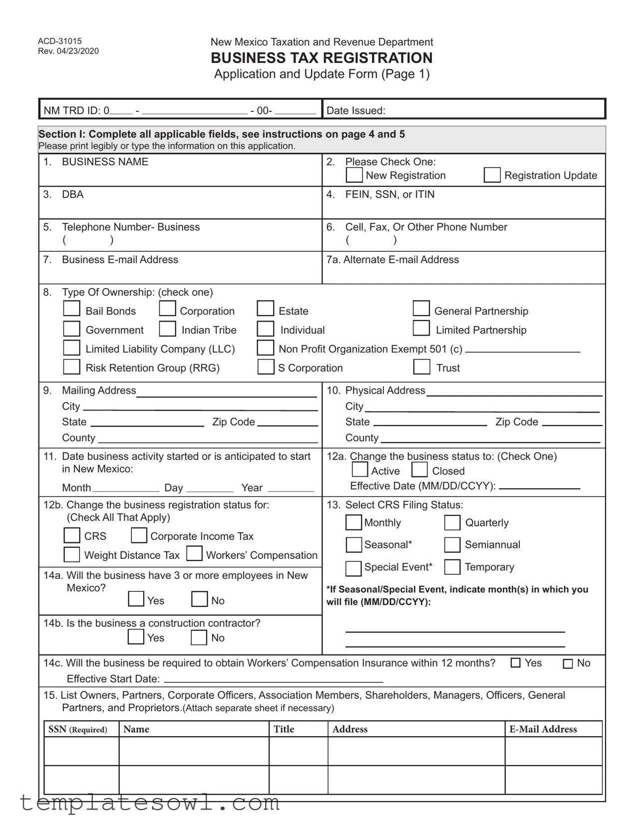 Fill Out Your Acd 31015 Form