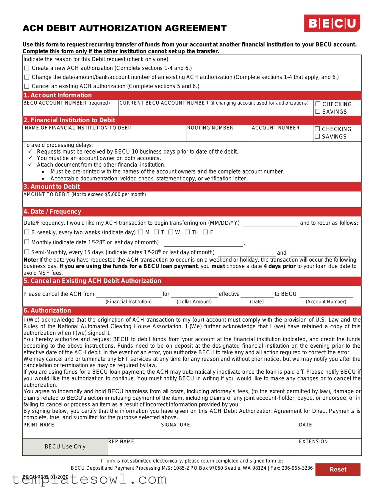 Fill Out Your Ach Debit Authorization Agreement Form