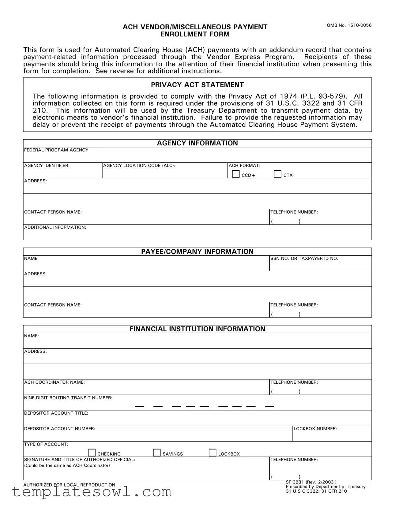 Fill Out Your Ach Payment Enrollment Form