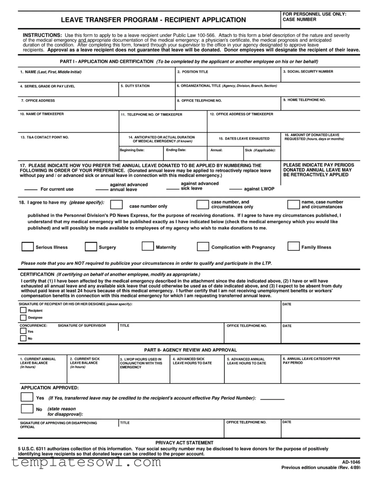 Fill Out Your Ad 1046 Form