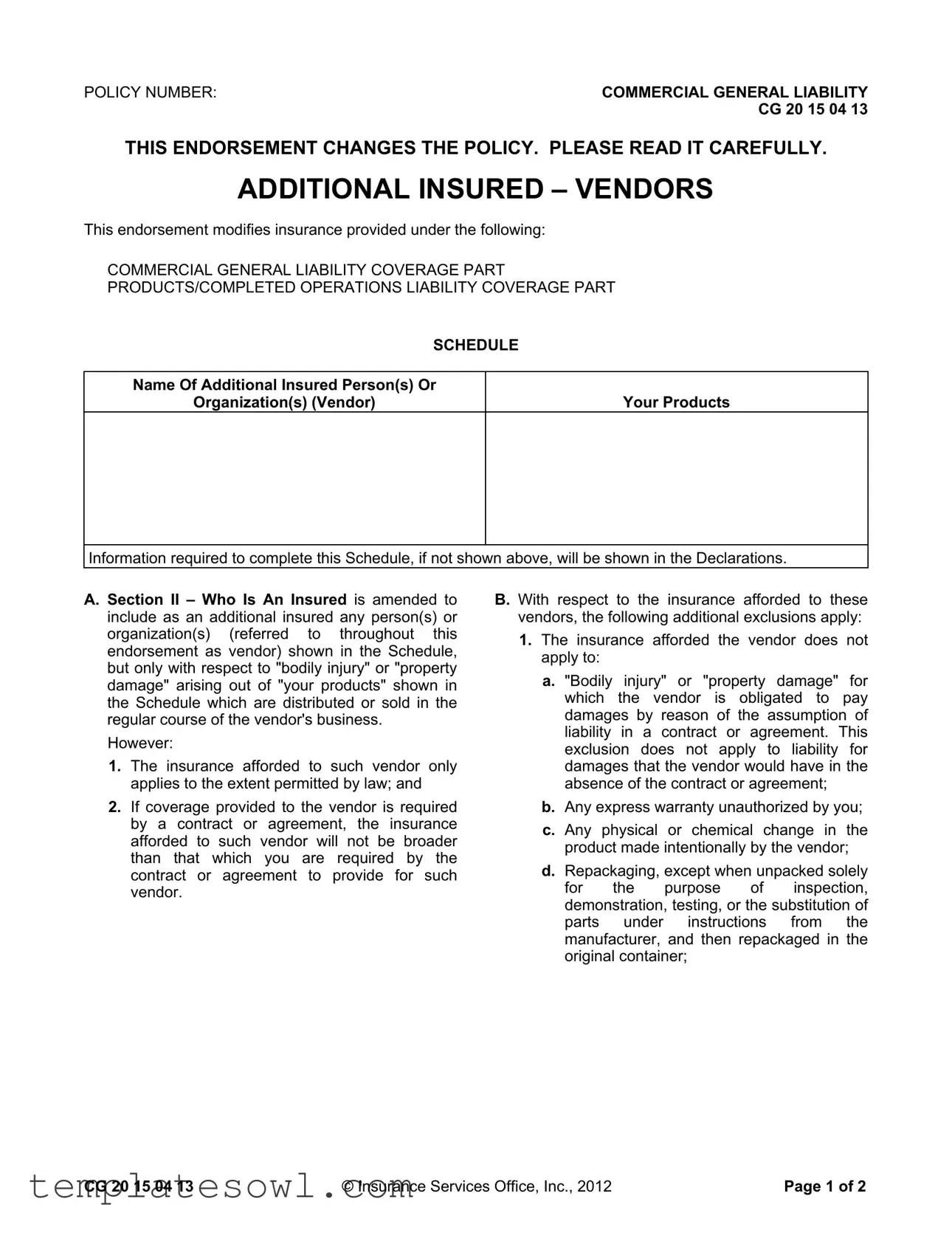 Fill Out Your Additional Insured Vendors Form
