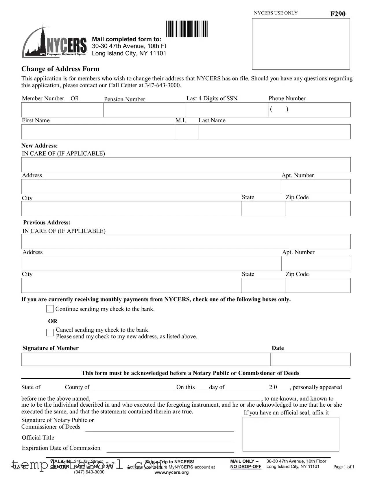 Fill Out Your Address Nycers Form