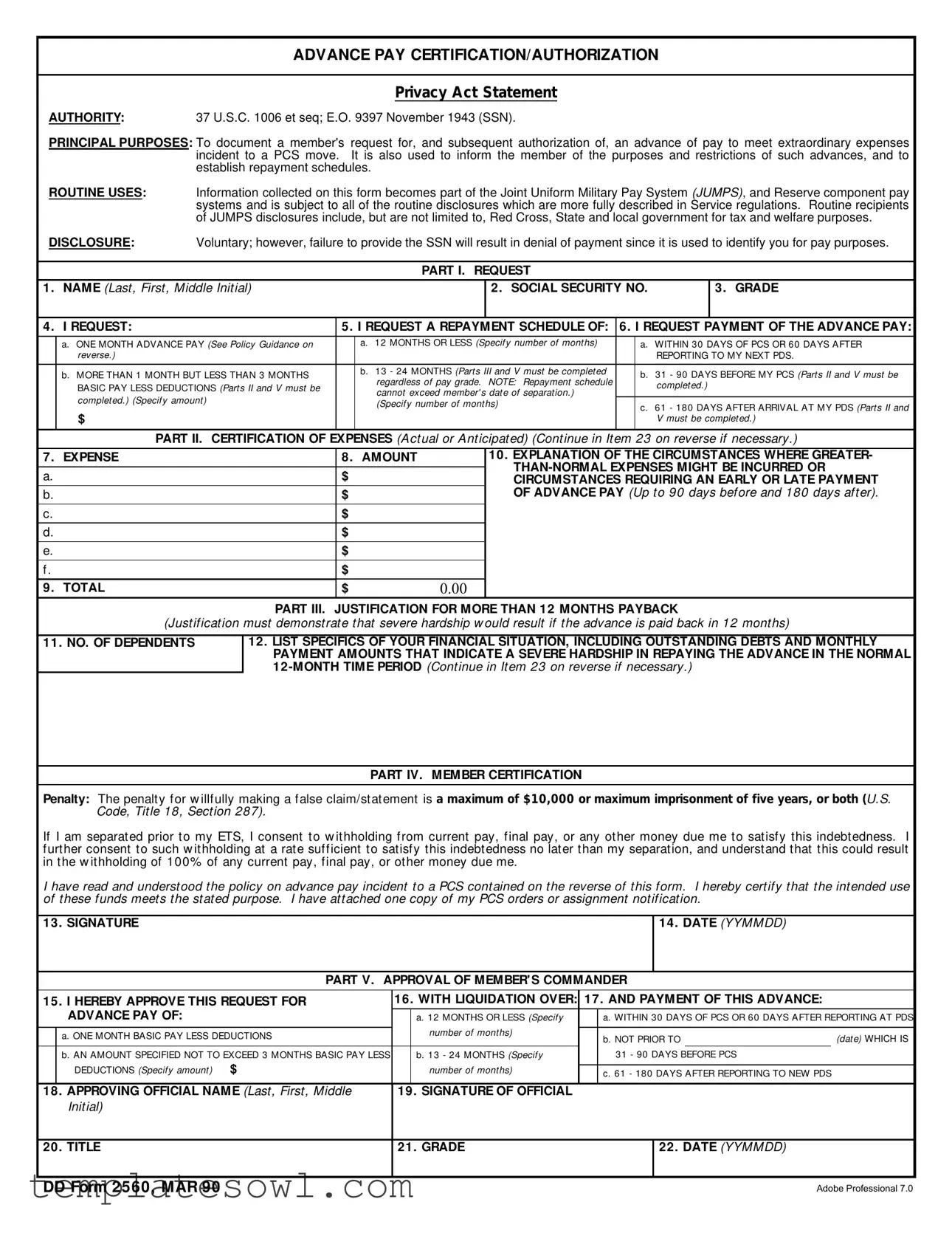 Fill Out Your Advance Pay Form