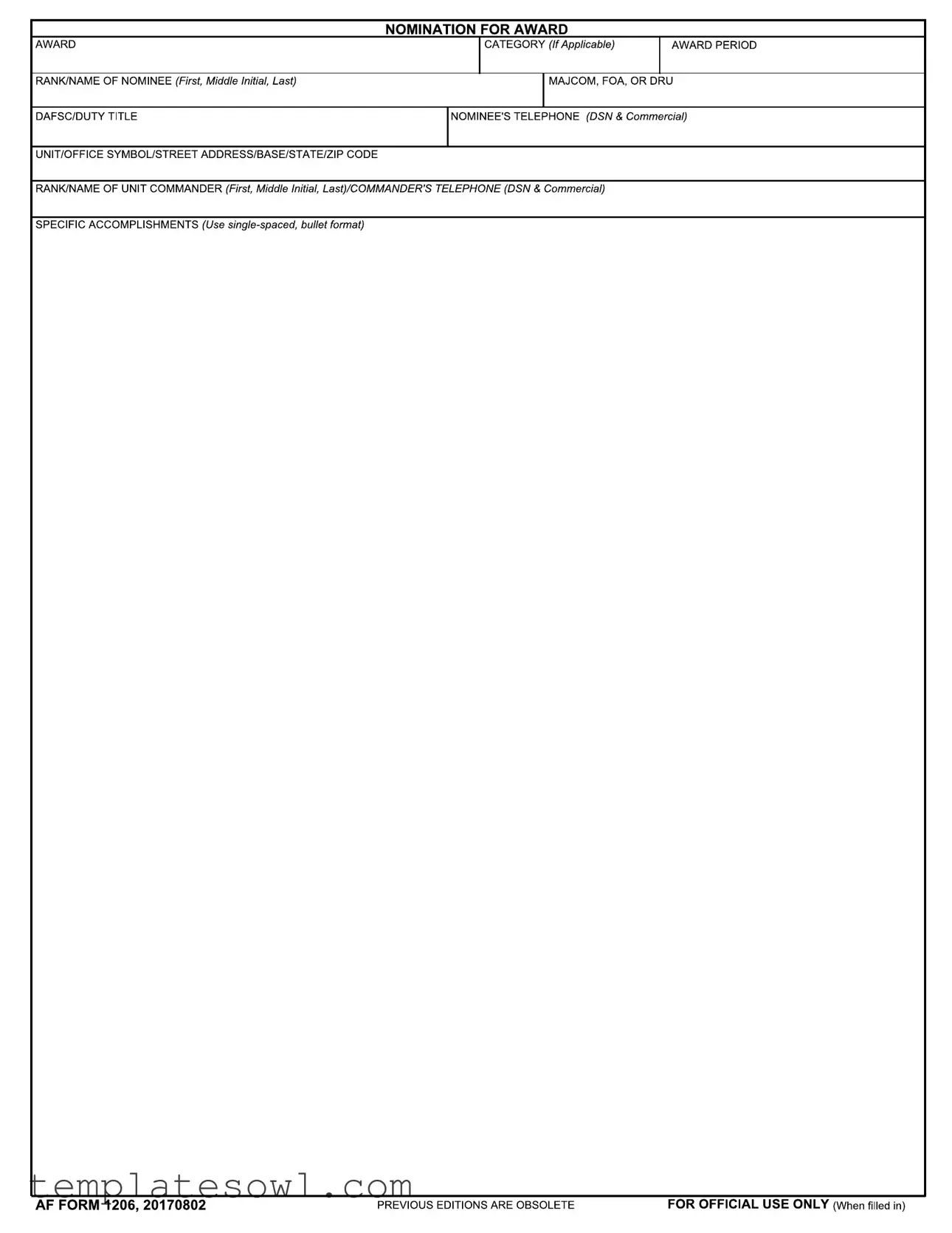 Fill Out Your Af 1206 Form