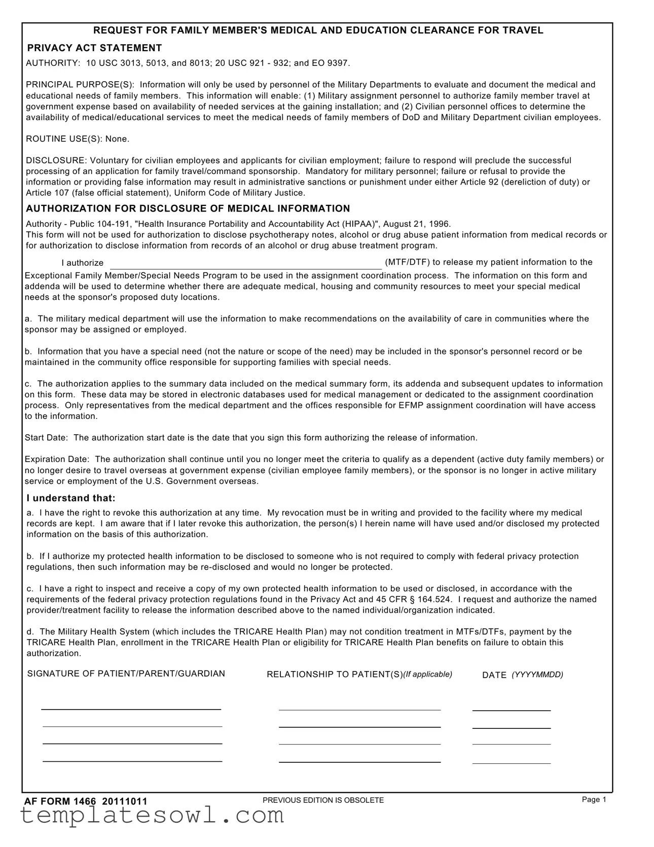 Fill Out Your Af 1466 Form