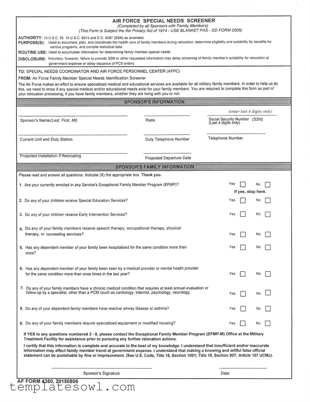 Fill Out Your Af 4380 Form