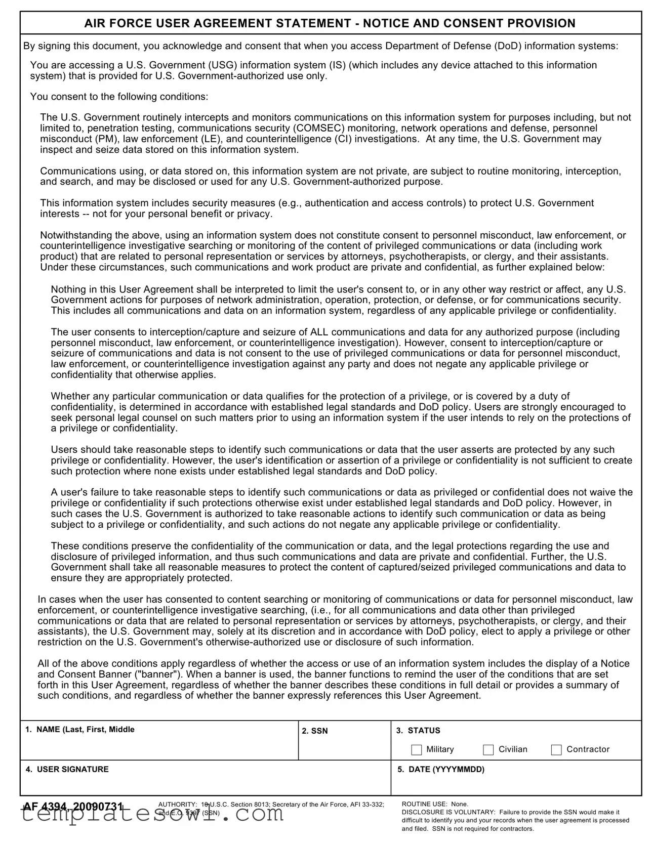 Fill Out Your Af 4394 Form
