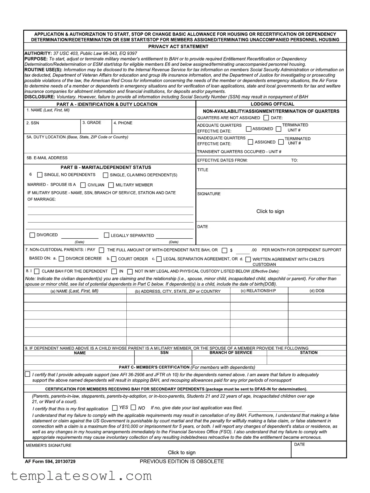Fill Out Your Af 594 Form